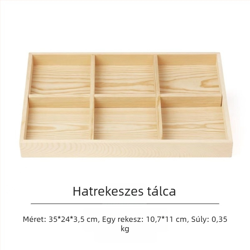 Fenyőfa kiállítótál 12 rekeszzel, egy szintes, letisztult, magas minőségű dizájn