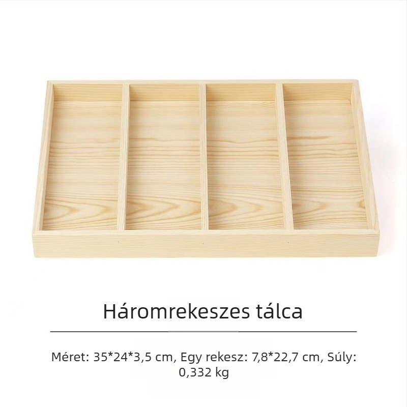 Fenyőfa kiállítótál 12 rekeszzel, egy szintes, letisztult, magas minőségű dizájn