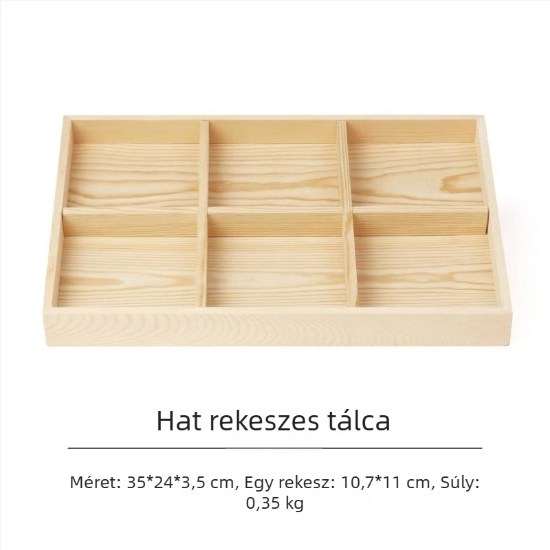 Fenyőfa kiállítótál 12 rekeszzel, egy szintes, letisztult, magas minőségű dizájn