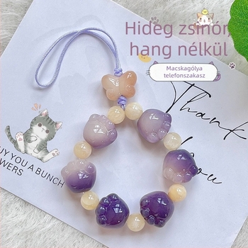 Bodhi karkötő macska tappancs charm-mal, kisméretű kéz-tartó, anti-lost telefon lanyard, eredeti dizájn, 2024 tavasz (Eredet: Indonézia; Anyag: Bodhi; Márka: Jinge; Év: 2024 tavasz)