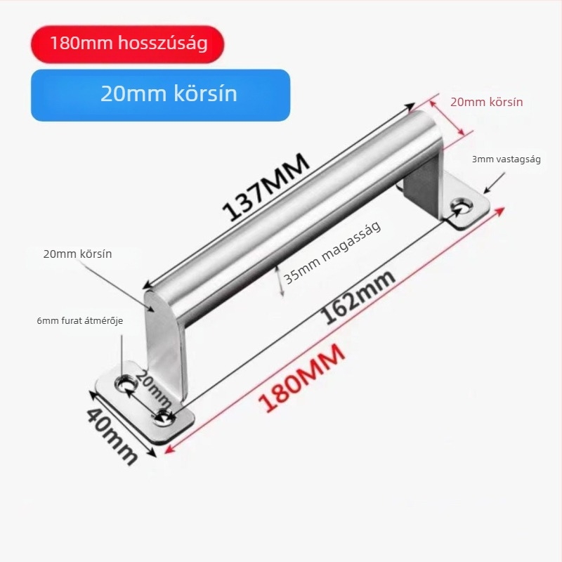 304 rozsdamentes acél fogantyú szekrényekhez, ajtókhoz, ablakokhoz, fiókokhoz és ruhásszekrényekhez – ívelt forma, felületi szerelés, kerekcső, modell 15-160 / 20-275
