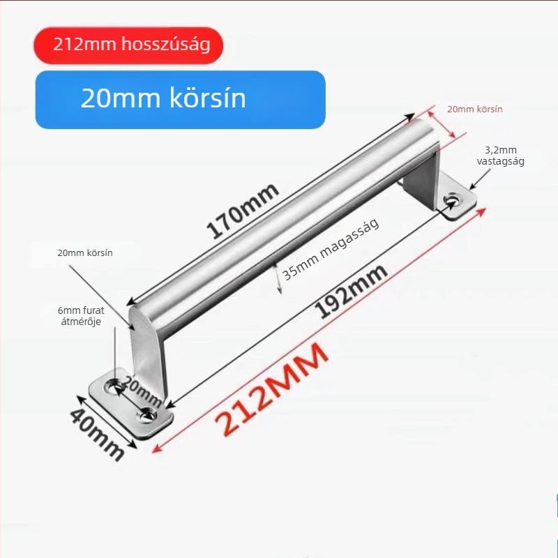 304 rozsdamentes acél fogantyú szekrényekhez, ajtókhoz, ablakokhoz, fiókokhoz és ruhásszekrényekhez – ívelt forma, felületi szerelés, kerekcső, modell 15-160 / 20-275