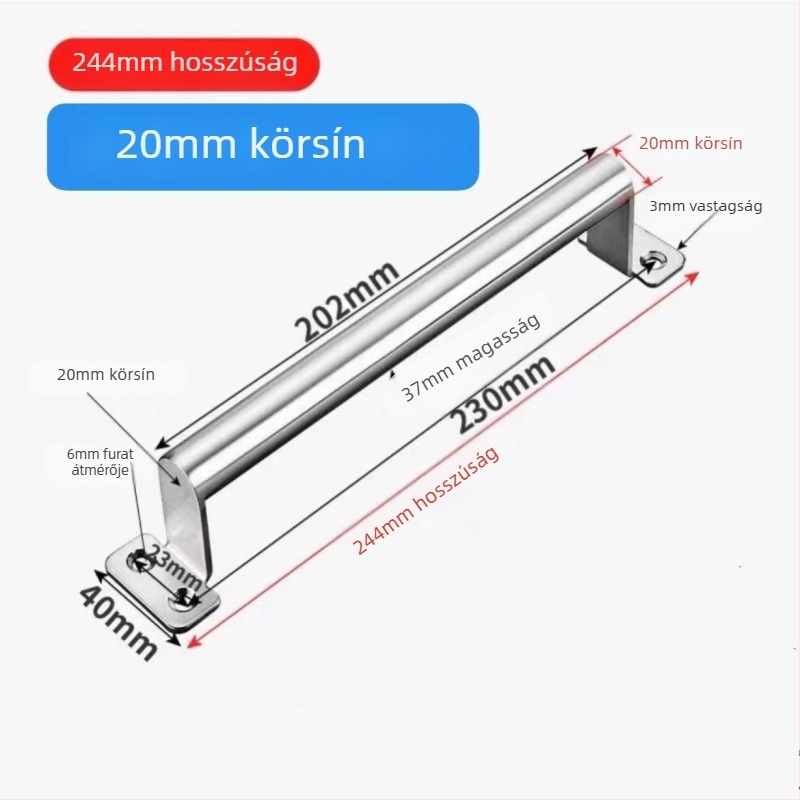 304 rozsdamentes acél fogantyú szekrényekhez, ajtókhoz, ablakokhoz, fiókokhoz és ruhásszekrényekhez – ívelt forma, felületi szerelés, kerekcső, modell 15-160 / 20-275