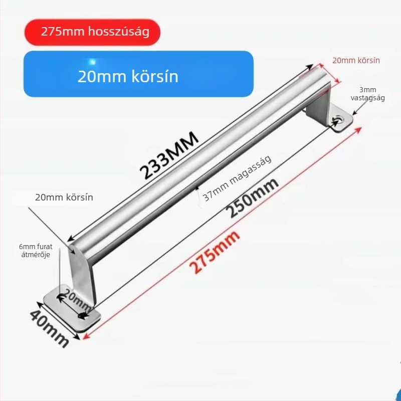 304 rozsdamentes acél fogantyú szekrényekhez, ajtókhoz, ablakokhoz, fiókokhoz és ruhásszekrényekhez – ívelt forma, felületi szerelés, kerekcső, modell 15-160 / 20-275
