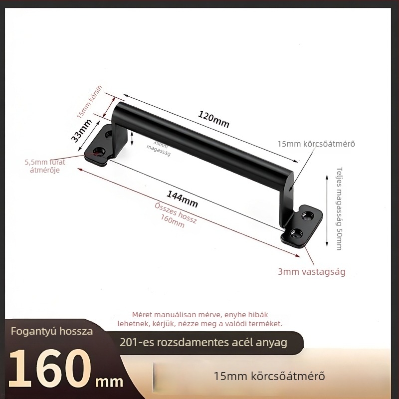 304 rozsdamentes acél fogantyú szekrényekhez, ajtókhoz, ablakokhoz, fiókokhoz és ruhásszekrényekhez – ívelt forma, felületi szerelés, kerekcső, modell 15-160 / 20-275