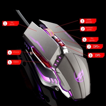 Beacon Wolf T9 Macro kábeles optikai gaming egér, 6 gombos, USB, 4800 DPI