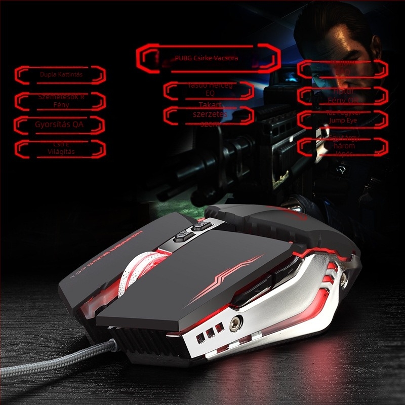 Beacon Wolf T9 Macro kábeles optikai gaming egér, 6 gombos, USB, 4800 DPI