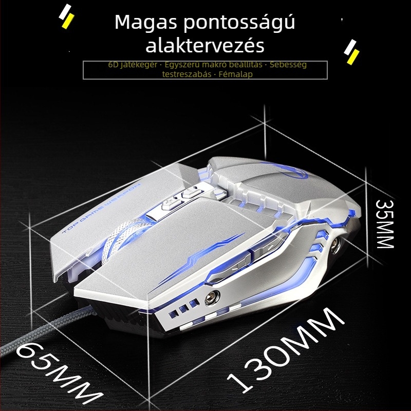 Beacon Wolf T9 Macro kábeles optikai gaming egér, 6 gombos, USB, 4800 DPI