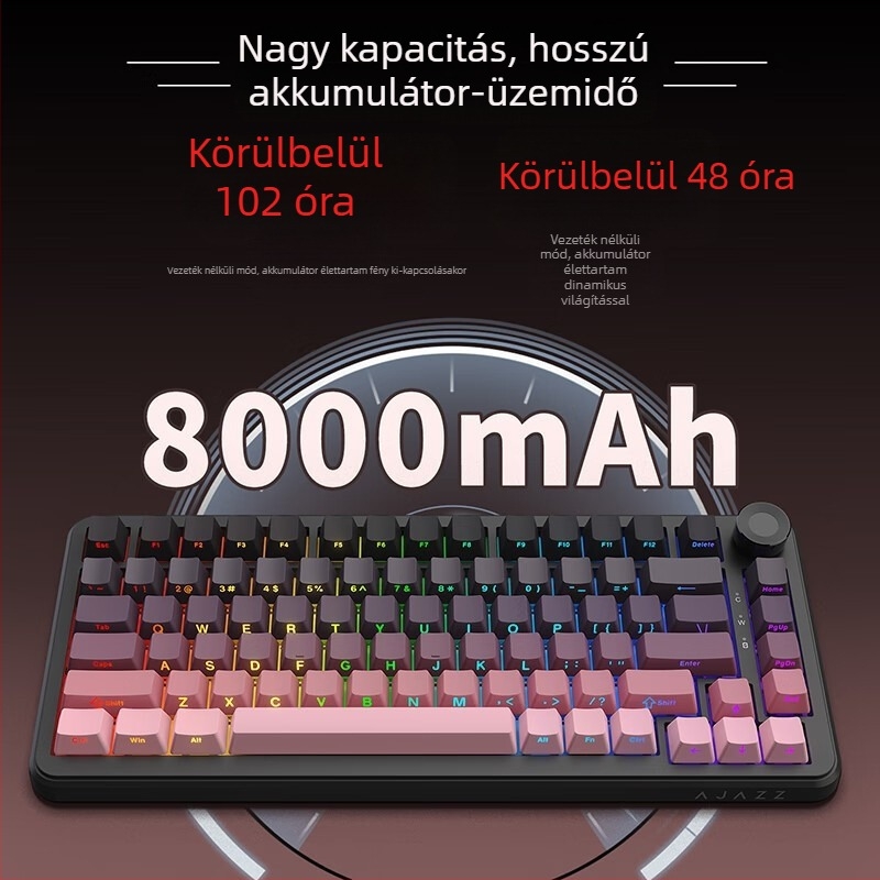 K81 mechanikus billentyűzet, 82 billentyű, RGB háttérvilágítás, vezeték nélküli és USB csatlakozás, zöld vagy fehér kapcsolók