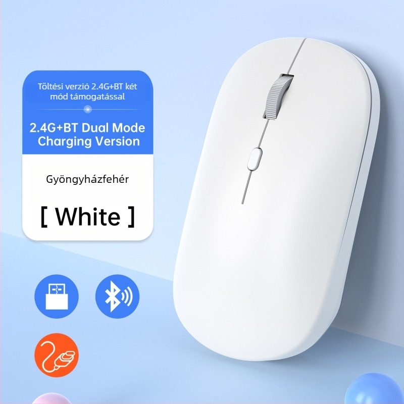 Vezeték nélküli egér 2,4G/Bluetooth kettős mód, 1600 DPI, USB interfész, újratölthető