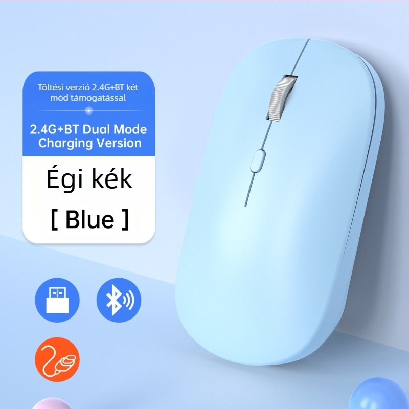 Vezeték nélküli egér 2,4G/Bluetooth kettős mód, 1600 DPI, USB interfész, újratölthető