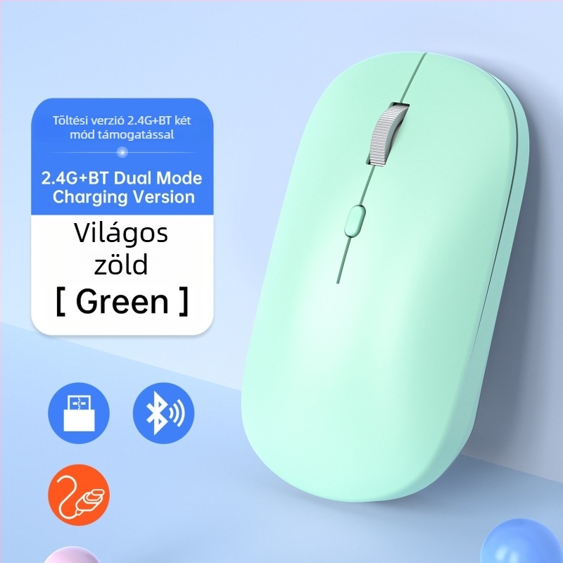 Vezeték nélküli egér 2,4G/Bluetooth kettős mód, 1600 DPI, USB interfész, újratölthető