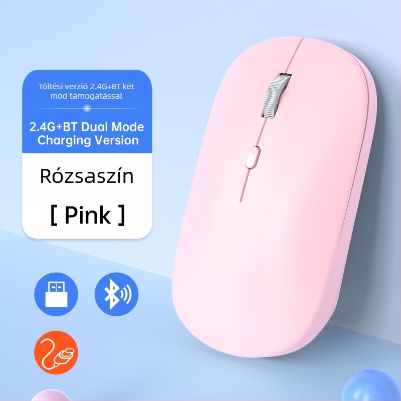 Vezeték nélküli egér 2,4G/Bluetooth kettős mód, 1600 DPI, USB interfész, újratölthető