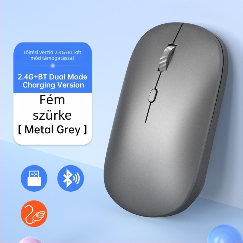 Vezeték nélküli egér 2,4G/Bluetooth kettős mód, 1600 DPI, USB interfész, újratölthető