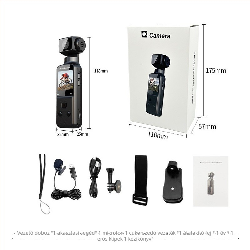 4K-os kézi sportkamera 270°-os forgatással, stabilizáció, TF-kártya támogatás, modell K1