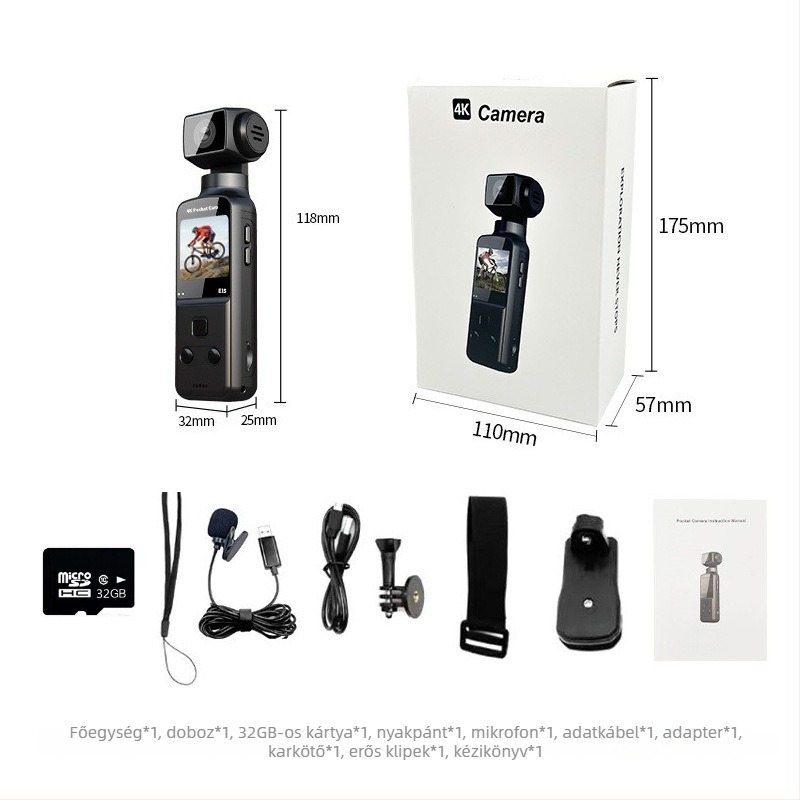 4K-os kézi sportkamera 270°-os forgatással, stabilizáció, TF-kártya támogatás, modell K1