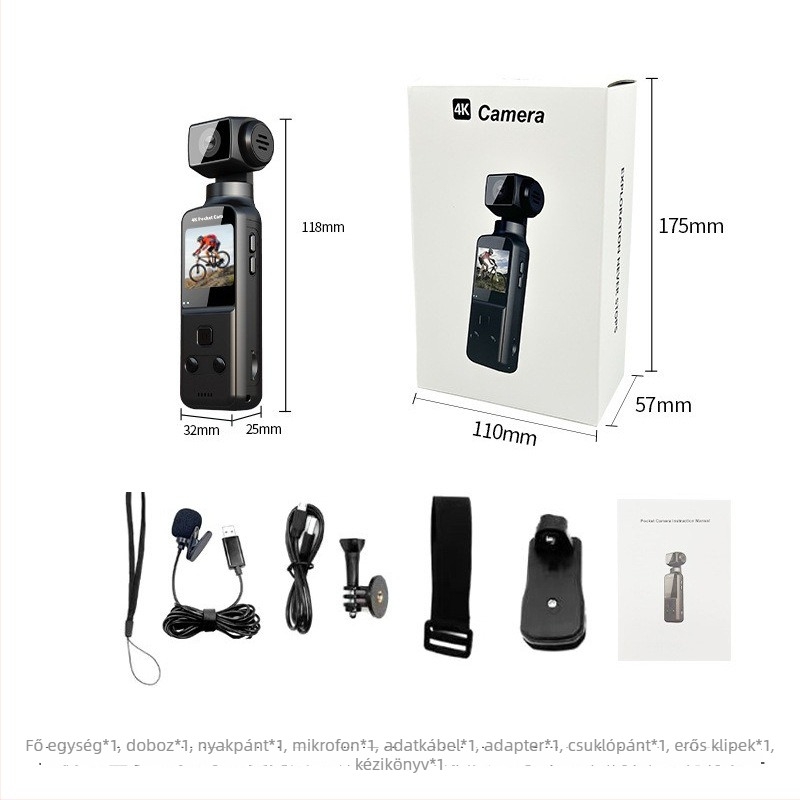 4K-os kézi sportkamera 270°-os forgatással, stabilizáció, TF-kártya támogatás, modell K1