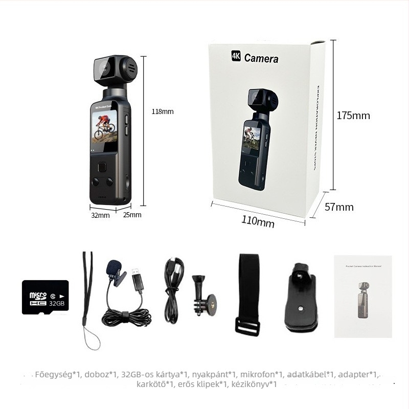 4K-os kézi sportkamera 270°-os forgatással, stabilizáció, TF-kártya támogatás, modell K1