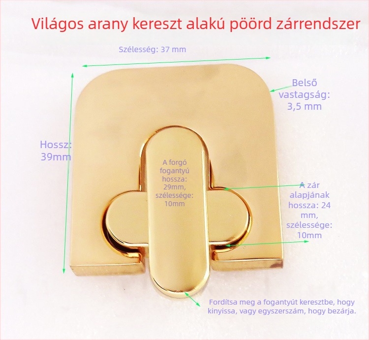 Shrimp button fém táska hardver – csavarodó zár, hosszú pántgyűrű, valódi bőr táskákhoz