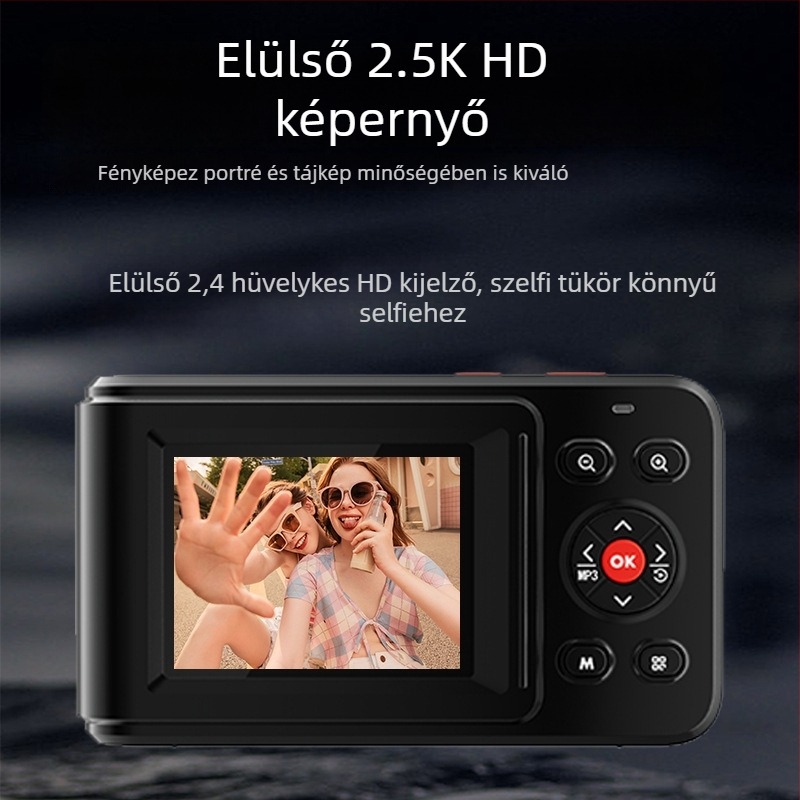 Mini kompakt digitális kamera 16x digitális zoom, 2,4 hüvelykes LCD, CMOS szenzor, USB 2.0 és TF-kártyás tárhely, elektronikus képstabilizáció