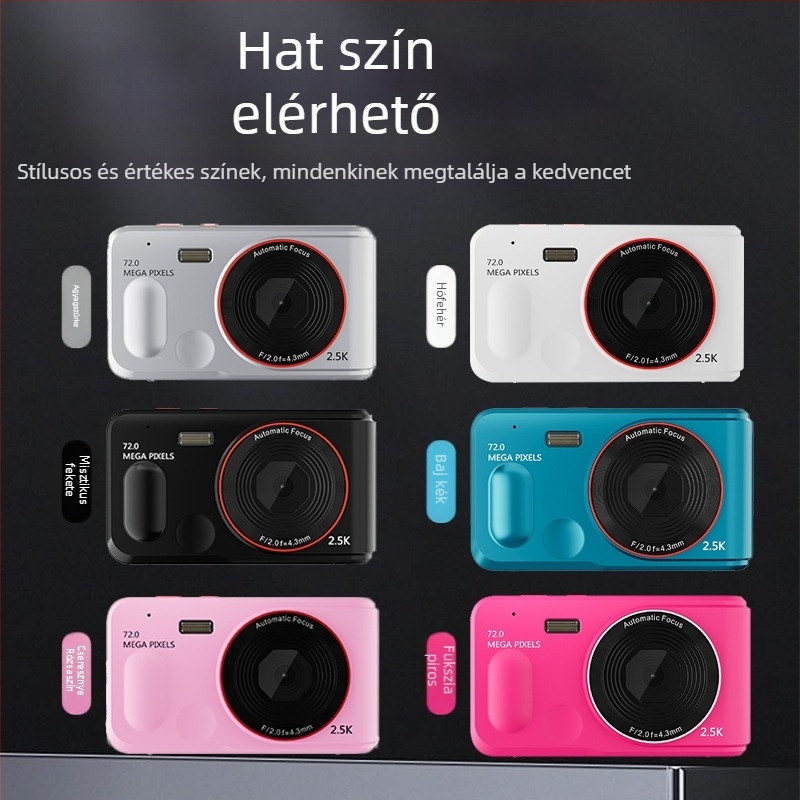 Mini kompakt digitális kamera 16x digitális zoom, 2,4 hüvelykes LCD, CMOS szenzor, USB 2.0 és TF-kártyás tárhely, elektronikus képstabilizáció
