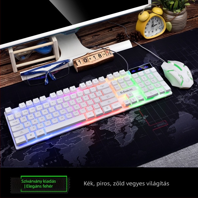 USB-kábeles billentyűzet és egér készlet, háttérvilágítással, 1000dpi, ergonómikus, vízálló, 1,5 m kábel