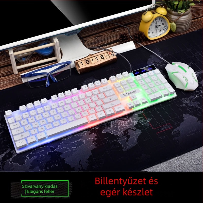 USB-kábeles billentyűzet és egér készlet, háttérvilágítással, 1000dpi, ergonómikus, vízálló, 1,5 m kábel