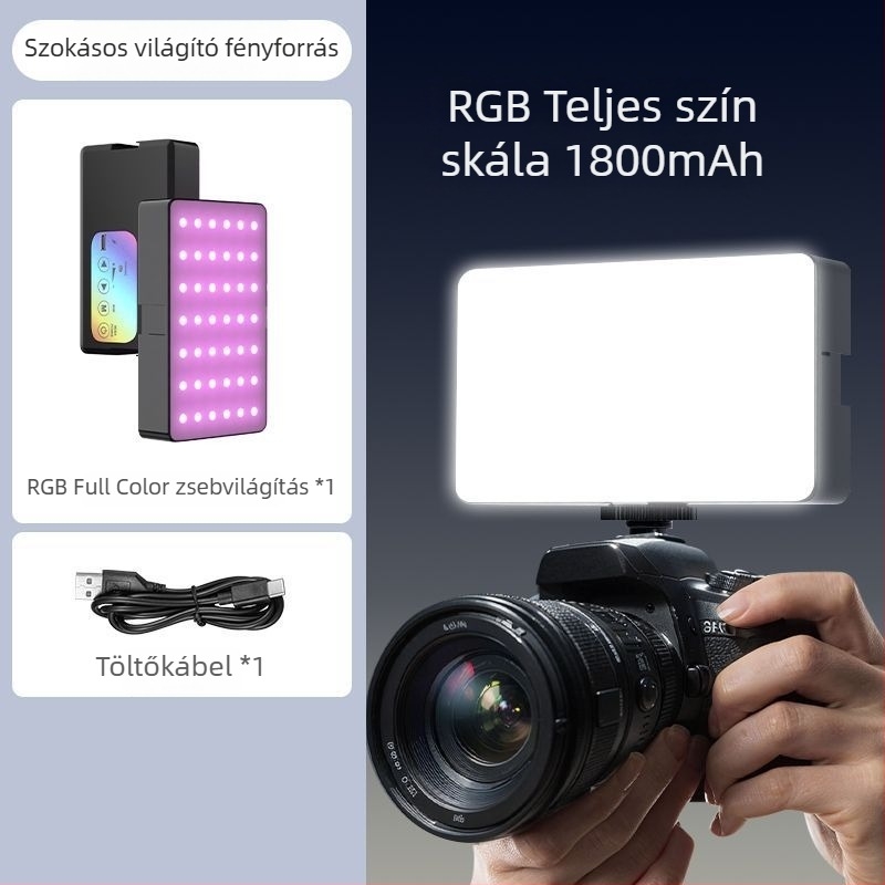 LED töltőfény DSLR-kamerához, kézi és hordozható, három beállítható fényhőmérséklet, kevesebb mint 10 W