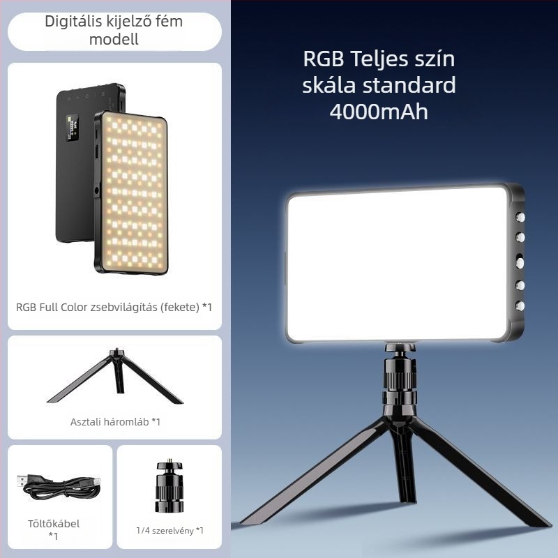 LED töltőfény DSLR-kamerához, kézi és hordozható, három beállítható fényhőmérséklet, kevesebb mint 10 W