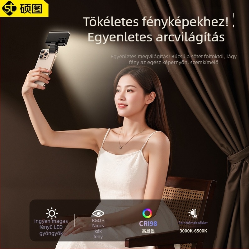 BD102 Kézi Mini Kiegészítő Fény Okostelefonokhoz — 4W LED, 5V, Színhőmérséklet 2500K–9900K, Modell BD102, Élő közvetítésre és Videófelvételre