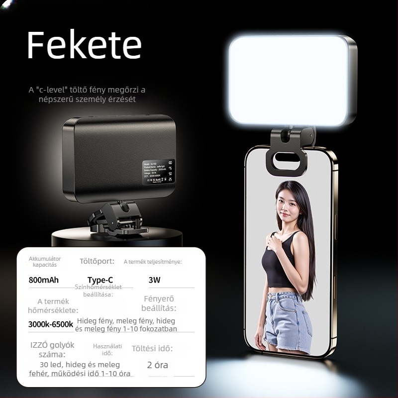 BD102 Kézi Mini Kiegészítő Fény Okostelefonokhoz — 4W LED, 5V, Színhőmérséklet 2500K–9900K, Modell BD102, Élő közvetítésre és Videófelvételre