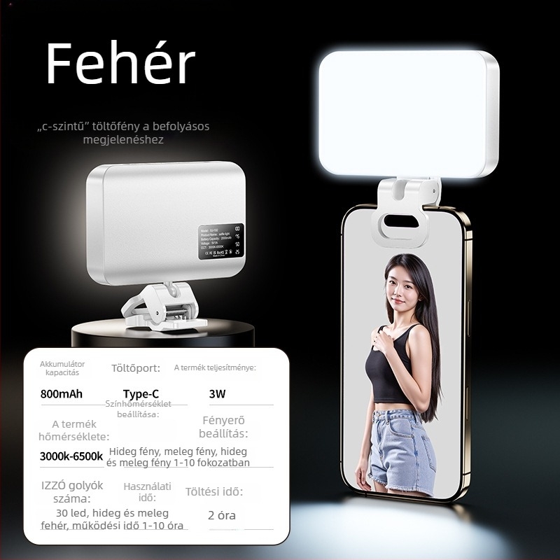 BD102 Kézi Mini Kiegészítő Fény Okostelefonokhoz — 4W LED, 5V, Színhőmérséklet 2500K–9900K, Modell BD102, Élő közvetítésre és Videófelvételre