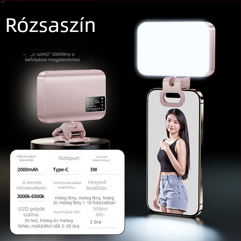 BD102 Kézi Mini Kiegészítő Fény Okostelefonokhoz — 4W LED, 5V, Színhőmérséklet 2500K–9900K, Modell BD102, Élő közvetítésre és Videófelvételre