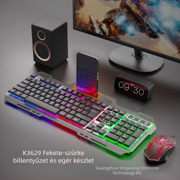 Yangcai vezetékes billentyűzet és egér készlet háttérvilágítással, 1200 dpi optikai felbontás, USB csatlakozás, ergonikus kialakítás