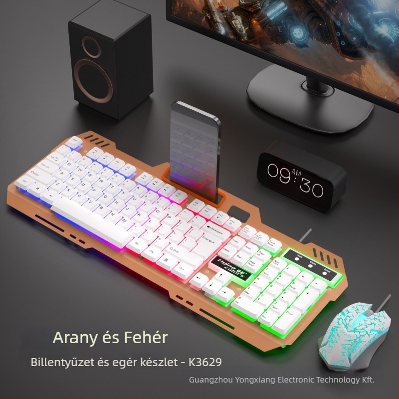 Yangcai vezetékes billentyűzet és egér készlet háttérvilágítással, 1200 dpi optikai felbontás, USB csatlakozás, ergonikus kialakítás