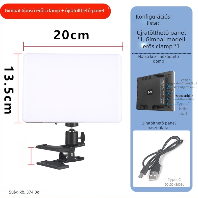 LED kitöltő fény, 10–50W teljesítmény, 5V bemenet, három színhőmérséklet