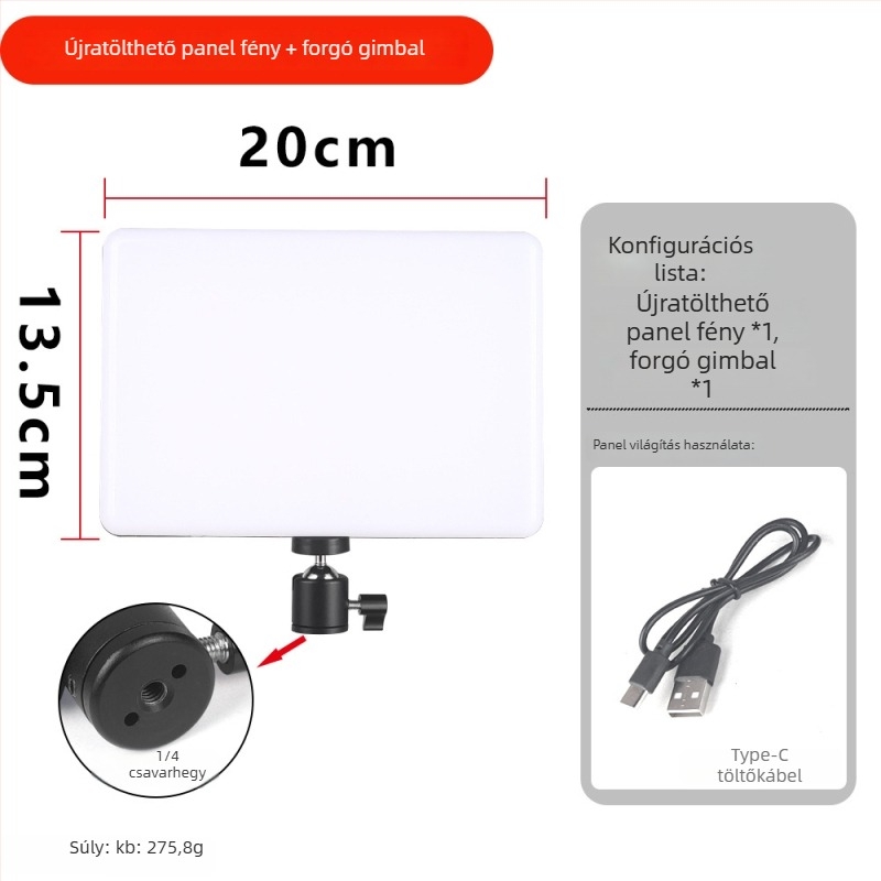 LED kitöltő fény, 10–50W teljesítmény, 5V bemenet, három színhőmérséklet