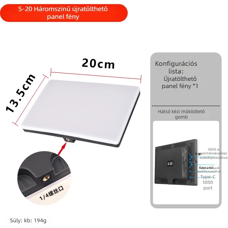 LED kitöltő fény, 10–50W teljesítmény, 5V bemenet, három színhőmérséklet