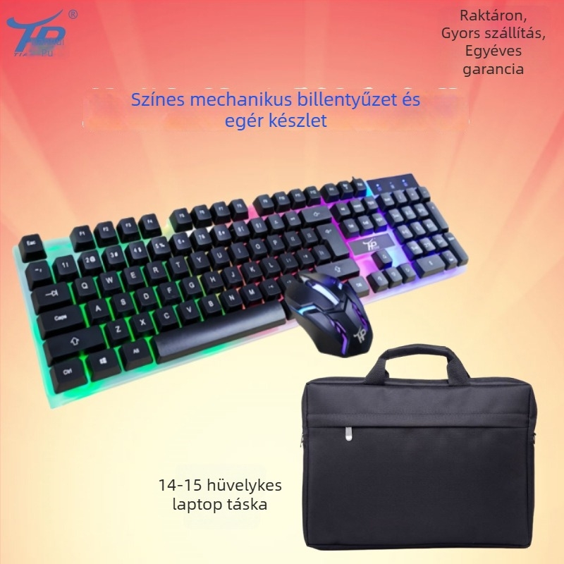 Vezetékes billentyűzet és egér készlet, USB, 1600 DPI, ergonómikus és vízálló, 1,4 m kábel