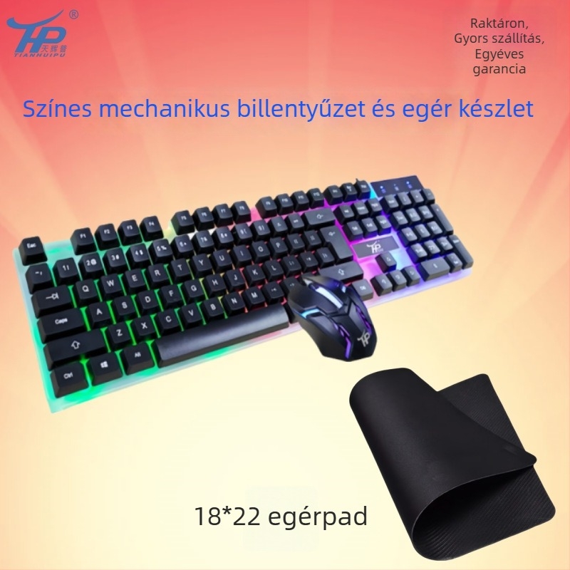 Vezetékes billentyűzet és egér készlet, USB, 1600 DPI, ergonómikus és vízálló, 1,4 m kábel