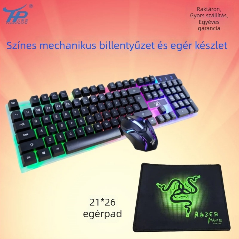 Vezetékes billentyűzet és egér készlet, USB, 1600 DPI, ergonómikus és vízálló, 1,4 m kábel