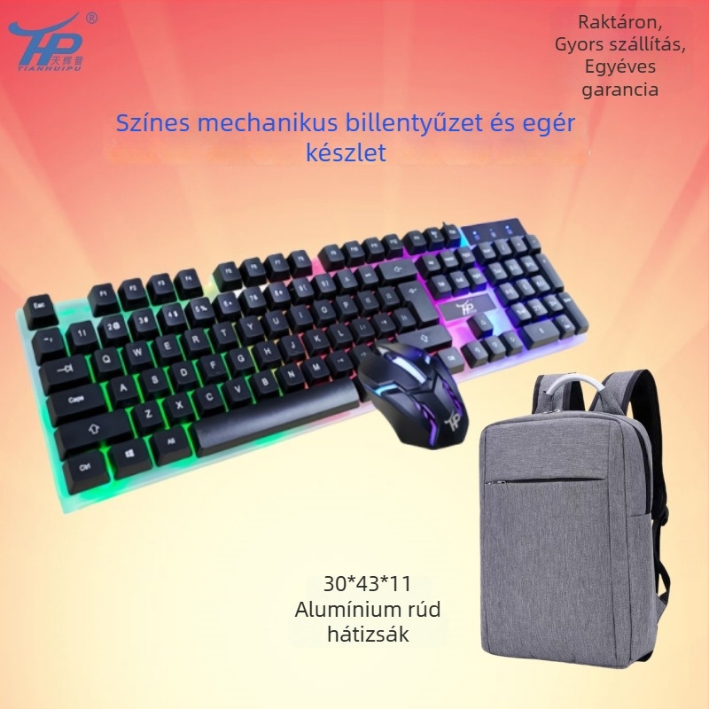 Vezetékes billentyűzet és egér készlet, USB, 1600 DPI, ergonómikus és vízálló, 1,4 m kábel