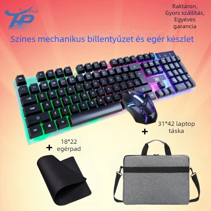 Vezetékes billentyűzet és egér készlet, USB, 1600 DPI, ergonómikus és vízálló, 1,4 m kábel