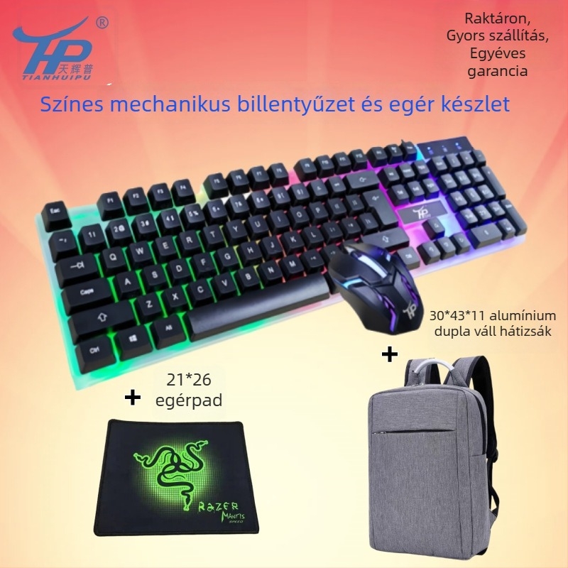 Vezetékes billentyűzet és egér készlet, USB, 1600 DPI, ergonómikus és vízálló, 1,4 m kábel