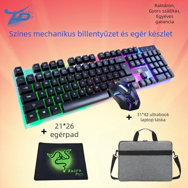 Vezetékes billentyűzet és egér készlet, USB, 1600 DPI, ergonómikus és vízálló, 1,4 m kábel