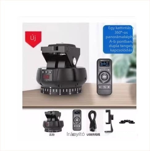 YT1200 Két-tengelyes elektromos panorámafej időképekre és panorámaképekhez, 360° vízszintes forgás, 70° függőleges dőlés, 9 szint vízszintes gyorsaság, 9 szint függőleges gyorsaság, súly 518 g