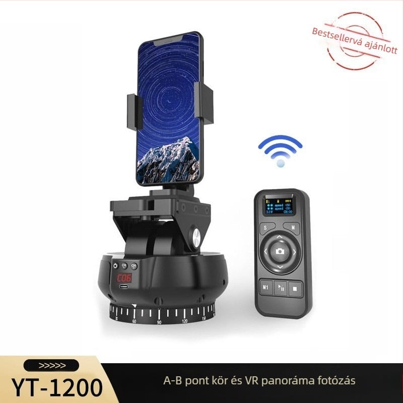YT1200 Két-tengelyes elektromos panorámafej időképekre és panorámaképekhez, 360° vízszintes forgás, 70° függőleges dőlés, 9 szint vízszintes gyorsaság, 9 szint függőleges gyorsaság, súly 518 g