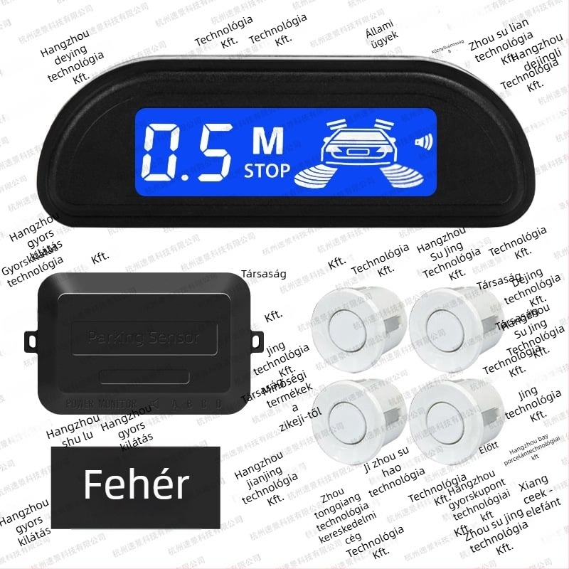 LED hátrameneti radar készlet - 4 szenzor, LED kijelző, sípoló riasztás, 12V, 0,3-2 m érzékelési tartomány