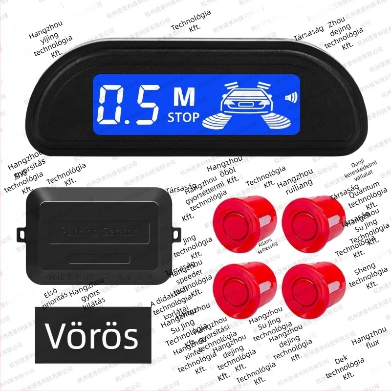 LED hátrameneti radar készlet - 4 szenzor, LED kijelző, sípoló riasztás, 12V, 0,3-2 m érzékelési tartomány