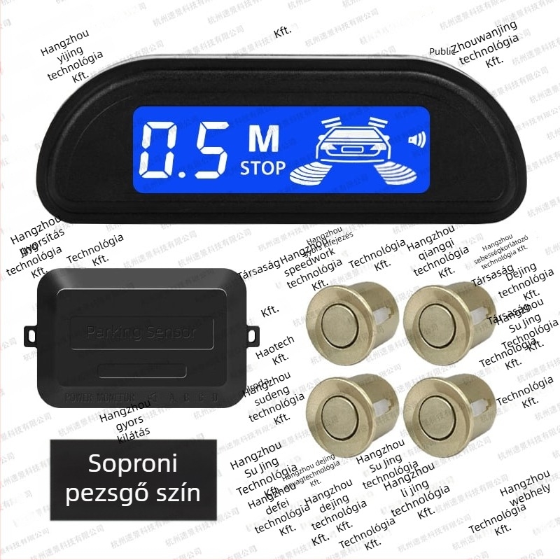 LED hátrameneti radar készlet - 4 szenzor, LED kijelző, sípoló riasztás, 12V, 0,3-2 m érzékelési tartomány